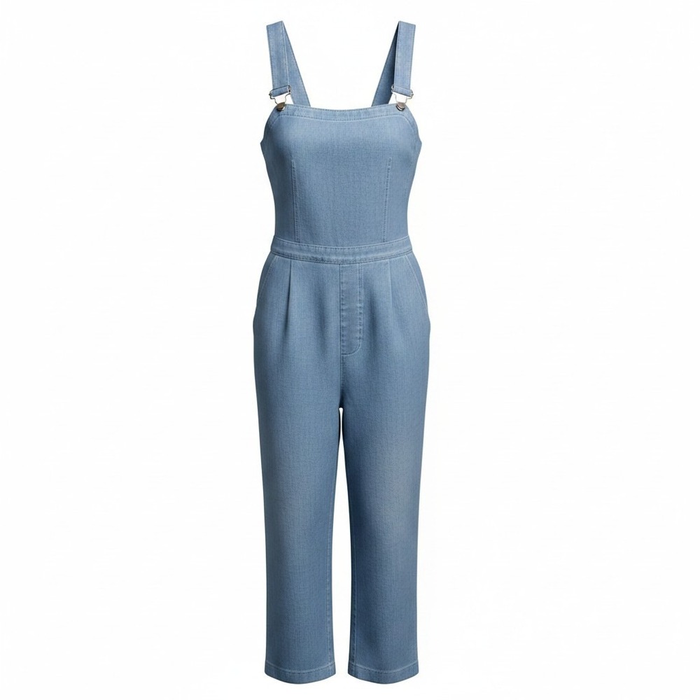 Y2K Old Navy Womens Blue Denim Sleeveless Jumpsuit Smocked Back Square Neck SZ S